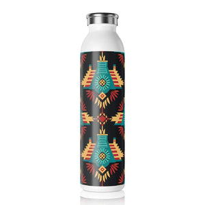 Southwestern Pattern Slim Water Bottle, Turquoise & Terracotta Geometric Design - Bottles