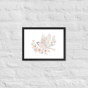 Framed Poster Sparrow with Florals Matte Black Frame Dipaliz - 12″×16″ - Posters