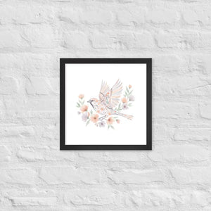 Framed Poster Sparrow with Florals Matte Black Frame Dipaliz - 14″×14″ - Posters