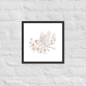 Framed Poster Sparrow with Florals Matte Black Frame Dipaliz - 16″×16″ - Posters