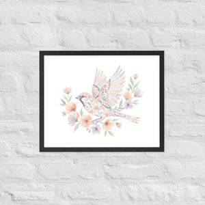 Framed Poster Sparrow with Florals Matte Black Frame Dipaliz - 16″×20″ - Posters