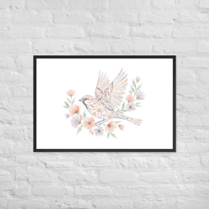 Framed Poster Sparrow with Florals Matte Black Frame Dipaliz - 24″×36″ - Posters