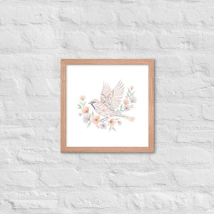 Framed Poster Sparrow with Florals Matte Black Frame Dipaliz - Red Oak / 14″×14″ - Posters