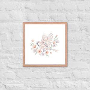 Framed Poster Sparrow with Florals Matte Black Frame Dipaliz - Red Oak / 16″×16″ - Posters