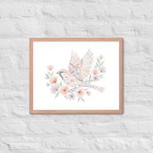 Framed Poster Sparrow with Florals Matte Black Frame Dipaliz - Red Oak / 16″×20″ - Posters