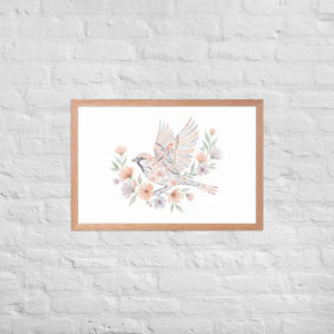 Framed Poster Sparrow with Florals Matte Black Frame Dipaliz - Red Oak / 20″×30″ - Posters
