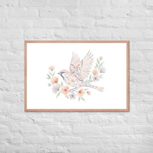 Framed Poster Sparrow with Florals Matte Black Frame Dipaliz - Red Oak / 24″×36″ - Posters