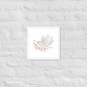 Framed Poster Sparrow with Florals Matte Black Frame Dipaliz - White / 12″×12″ - Posters