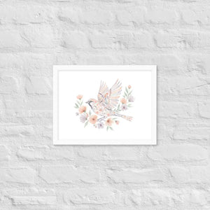 Framed Poster Sparrow with Florals Matte Black Frame Dipaliz - White / 12″×16″ - Posters