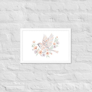 Framed Poster Sparrow with Florals Matte Black Frame Dipaliz - White / 12″×18″ - Posters