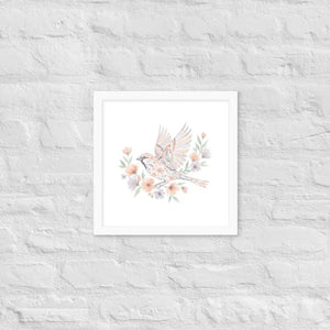 Framed Poster Sparrow with Florals Matte Black Frame Dipaliz - White / 14″×14″ - Posters