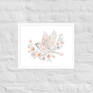 Framed Poster Sparrow with Florals Matte Black Frame Dipaliz - White / 16″×20″ - Posters