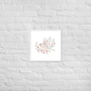 Framed Poster Sparrow with Florals Matte Black Frame Dipaliz - White / 18″×18″ - Posters
