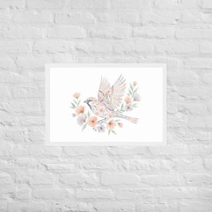 Framed Poster Sparrow with Florals Matte Black Frame Dipaliz - White / 20″×30″ - Posters