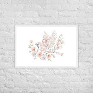 Framed Poster Sparrow with Florals Matte Black Frame Dipaliz - White / 24″×36″ - Posters