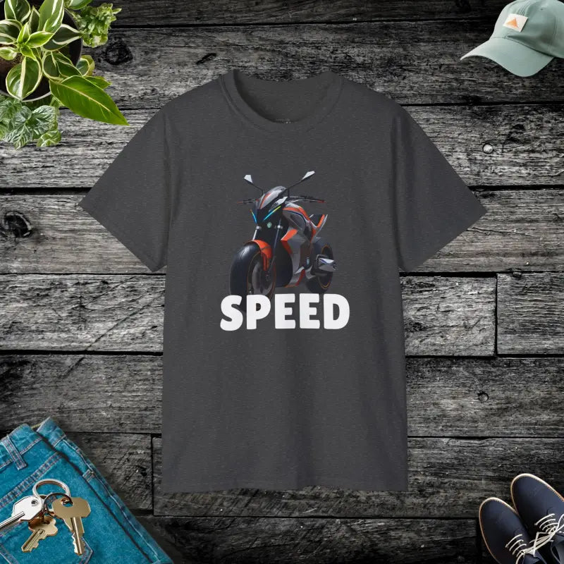 Rev Up in Style: Speed Motorcycle Ultra Cotton Tee - Dark Heather / s T-shirt