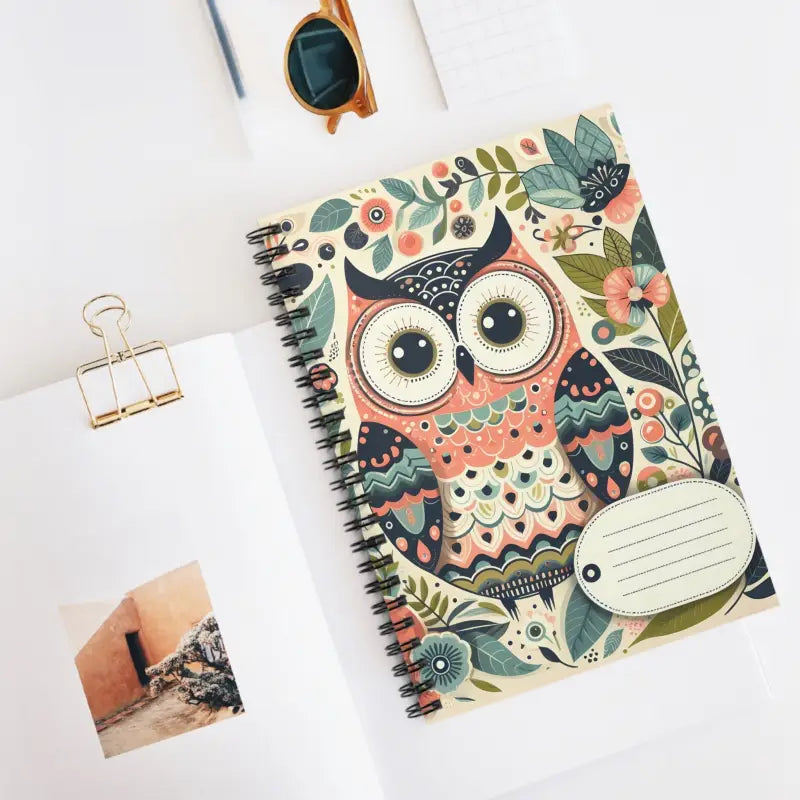 Spiral Notebook with Pastel Owl Flowers for Creative Journaling - one Size Paper Products