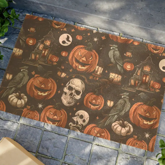 Spooktacular Autumn Doormat with Halloween Pumpkins & Leaves - 24’’ x 16’’ Home Decor