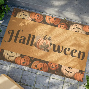 Halloween Pumpkins Wild Flowers Tufted Coir Coconut Door Mat - Dipaliz - 24’’ x 16’’ - Mats