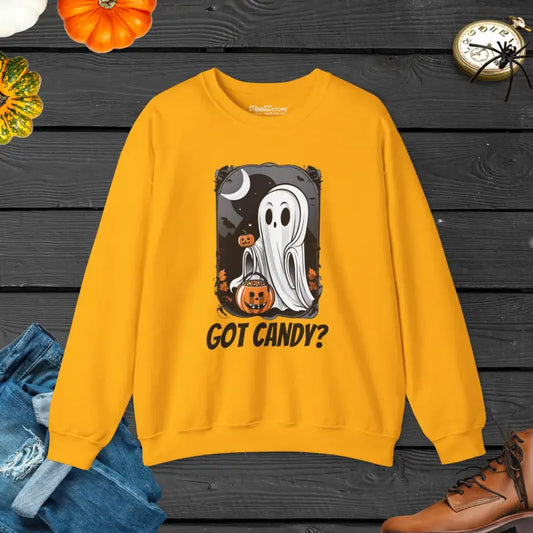 Embrace Halloween in Style with Spooky Candy Ghost Sweatshirt - s / Gold