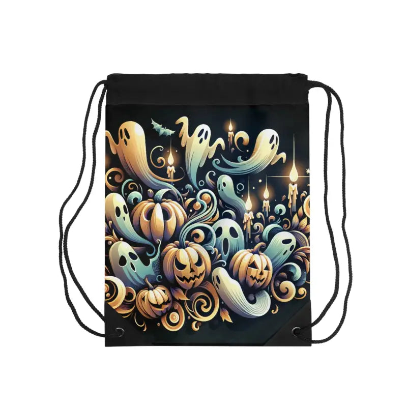 Spooky Ghosts & Pumpkins Drawstring Bag with Zipper Pocket - one Size Bags