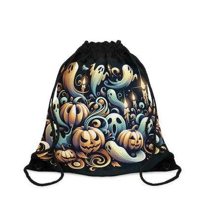 Spooky Ghosts & Pumpkins Drawstring Bag with Zipper Pocket - one Size Bags