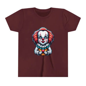Youth Short Sleeve Tee - Spooky Clown Design - Dipaliz - Maroon / s - T-shirts