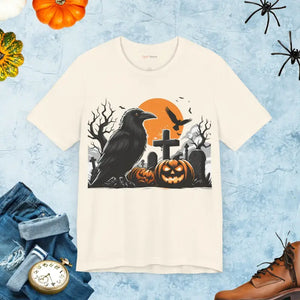 Unisex Jersey Tee - Jack o Lantern Crow Spooky Style - Dipaliz - Natural / s - T-shirts