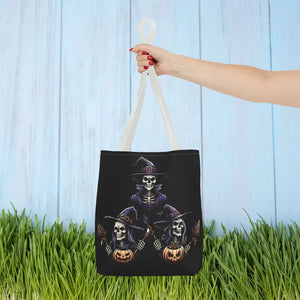 Scary Witches Aop Tote Bag Mystical Black Print Style - Dipaliz - 13’’ × / White - Bags