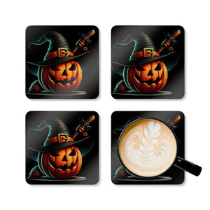 Spooky Jack Corkwood Coaster Set - Halloween Party Decor - Dipaliz - Cork / 3.75’’ × / Square - Coasters