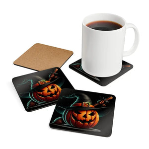 Spooky Jack Corkwood Coaster Set - Halloween Party Decor - Dipaliz - Cork / 3.75’’ × / Square - Coasters