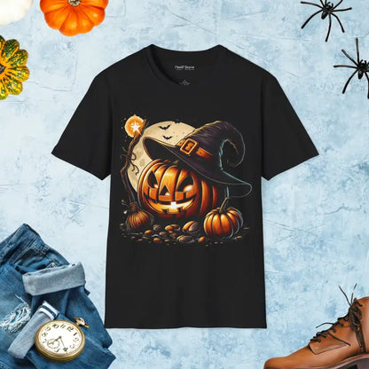 Spooky Jack o Lantern Unisex Softstyle Tee - Black / s T-shirt