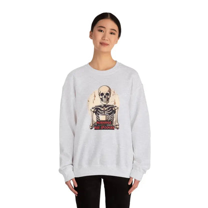 Spooky Morning Vibes with the Skeleton and Coffee Crewneck - Sweatshirt