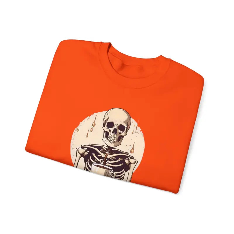 Spooky Morning Vibes with the Skeleton and Coffee Crewneck - Sweatshirt