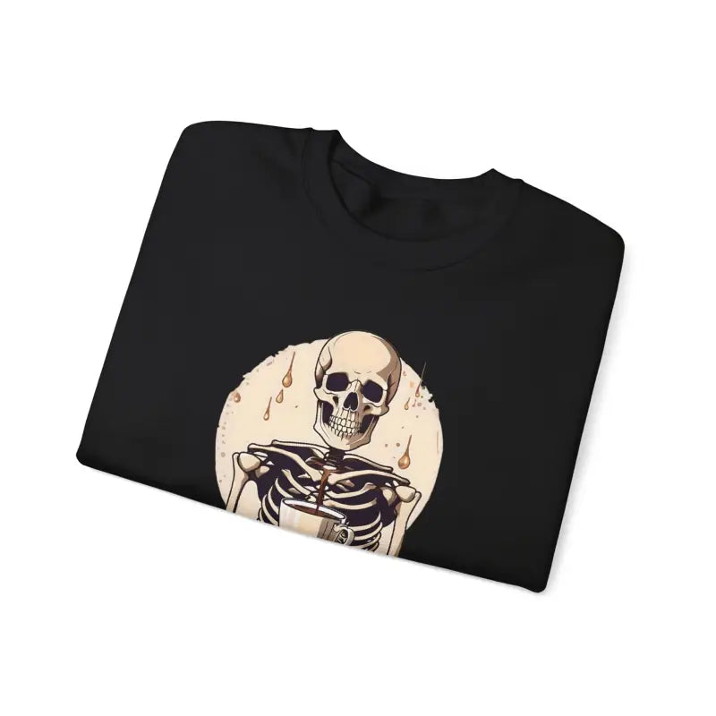 Spooky Morning Vibes with the Skeleton and Coffee Crewneck - Sweatshirt