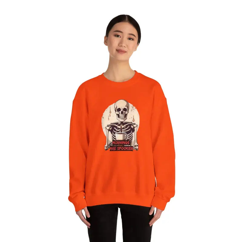 Spooky Morning Vibes with the Skeleton and Coffee Crewneck - Sweatshirt