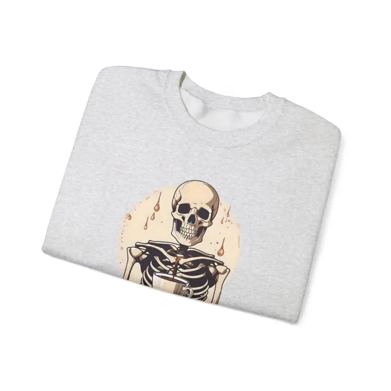 Spooky Morning Vibes with the Skeleton and Coffee Crewneck - Sweatshirt