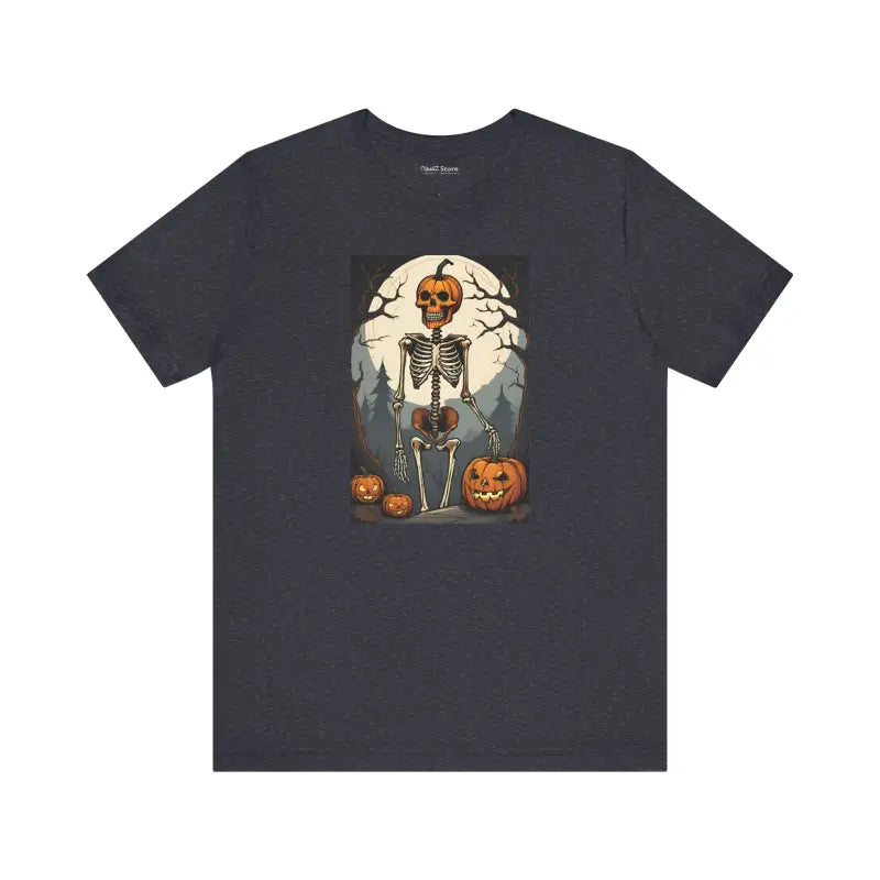 Spooky Fun Unisex Jersey Tee with Playful Skeleton & Jack O’ Lantern - T-shirt