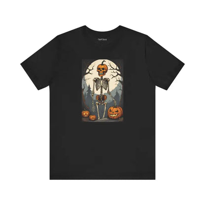 Spooky Fun Unisex Jersey Tee with Playful Skeleton & Jack O’ Lantern - T-shirt