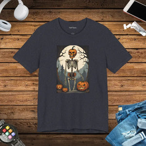 Unisex Jersey Short Sleeve Tee - Playful Skeleton Jack o Lantern - Dipaliz - Heather Navy / s - T-shirts