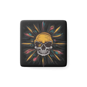 Skull Square Porcelain Magnet Eerie Elegance Decor - Dipaliz - White / 2’’ x / Refrigerator Magnets