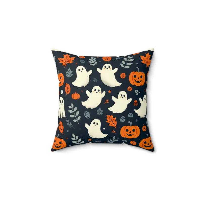 Spooky Vibes: Ghost & Jack o Lantern Polyester Pillow - 14’’ × Home Decor