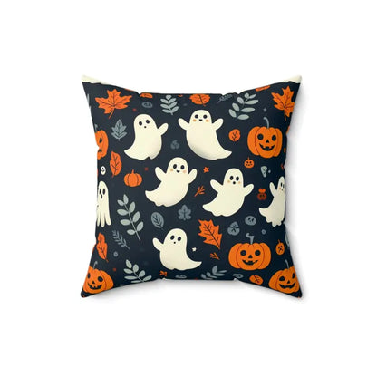 Spooky Vibes: Ghost & Jack o Lantern Polyester Pillow - 16’’ × Home Decor