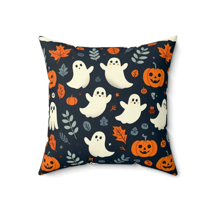 Spooky Vibes: Ghost & Jack o Lantern Polyester Pillow - 18’’ × Home Decor