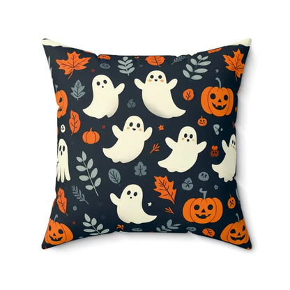 Spooky Vibes: Ghost & Jack o Lantern Polyester Pillow - 20’’ × Home Decor