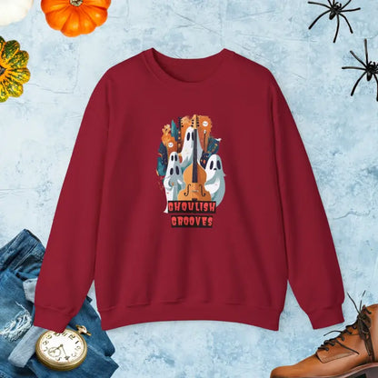 Spooky Vibes: Unisex Heavy Blend Crewneck with Ghosts Playing Guitar - Cardinal Red / s Sweatshirt