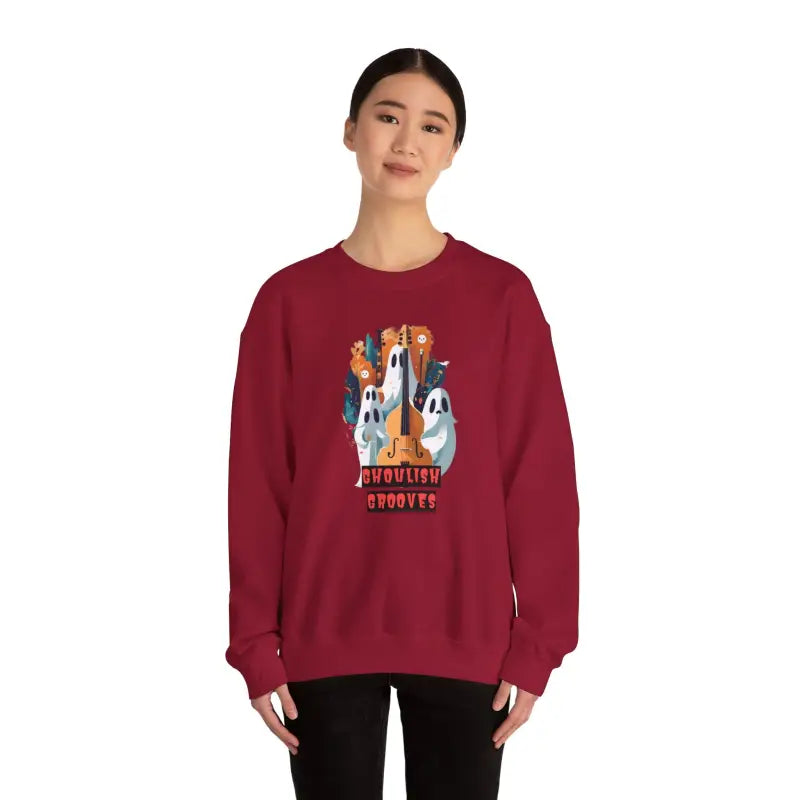 Spooky Vibes: Unisex Heavy Blend Crewneck with Ghosts Playing Guitar - Sweatshirt