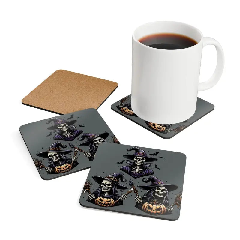 Enchant your Space: Corkwood Coaster Set with Three Spooky Witches! - Cork / 3.75’’ × / Square Home Decor