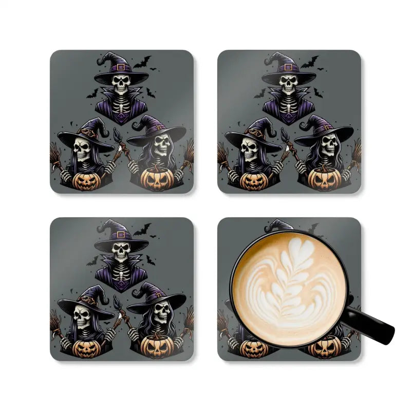 Enchant your Space: Corkwood Coaster Set with Three Spooky Witches! - Cork / 3.75’’ × / Square Home Decor