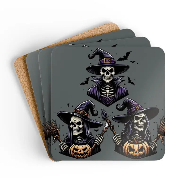 Enchant your Space: Corkwood Coaster Set with Three Spooky Witches! - Cork / 3.75’’ × / Square Home Decor